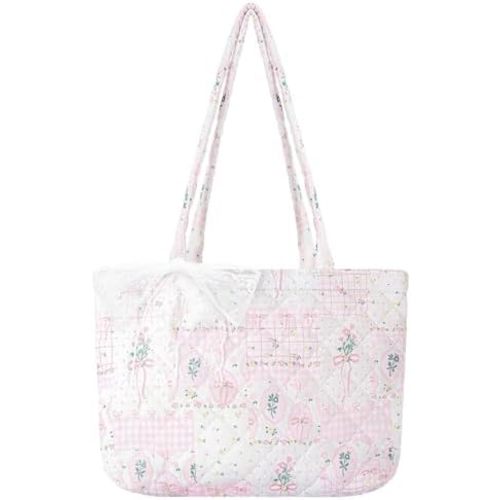 Quilted Small Tote Bag for Women, Lightweight Floral Shoulder Bag,Soft College Travel Work Bag Everyday Purse