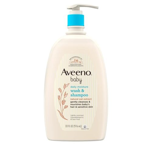 Aveeno Baby Daily Moisture Body Wash & Shampoo with Oat Extract, 33 fl. oz | 2-in-1 Gentle Bath Wash & Hair Shampoo with Oat Extract, Tear-Free, Hypoallergenic, No Added Parabens, Lightly Scented