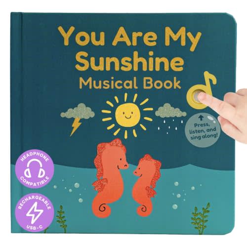 Cali's Books You are My Sunshine Music Book for Toddlers 1-3 Years Old | Headphone Jack for Private Listening, USB-C Rechargeable, Nursery Rhymes Musical Book
