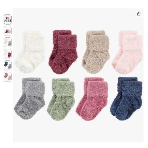 Hudson Baby Unisex Baby Cotton Rich Newborn and Terry Socks, Solid Wild Rose Pink, 0-6 Months