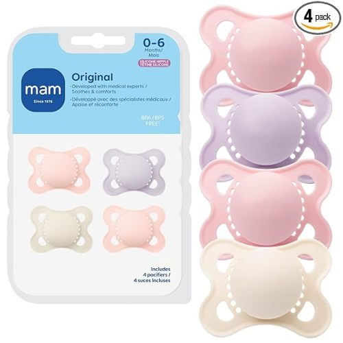 MAM Original Matte Baby Pacifiers 0-6 Months, Binky for Newborn Babies, BPA-Free Skin Soft Silicone Nipple, Easy to Clean, Developed with Medical Experts, 4 Pack, Made in Europe