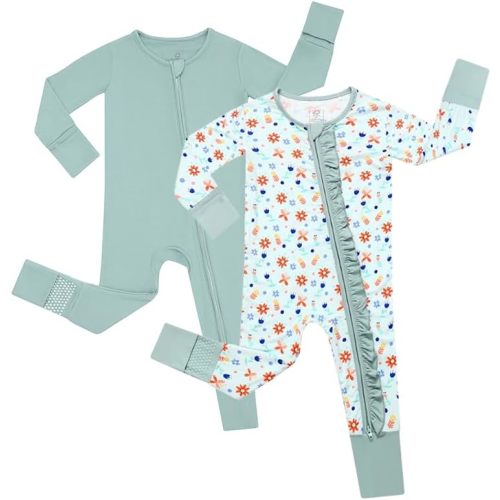 JunNeng Baby Girl Viscose from Bamboo Sleeper with Mitten Cuffs, 2 Way Zipper Romper, Sleep N' Play Pajamas 0-18 Months