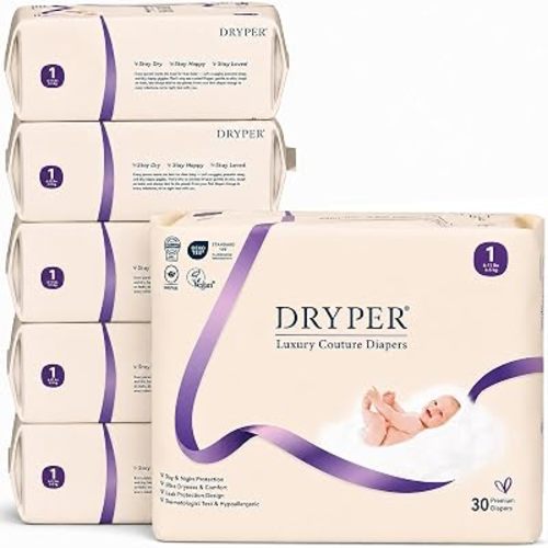 Baby Diapers, DRYPER Disposable Diaper Newborn Size 1 Diapers (6-11 lbs), 180 Count, 3D Leak Guards & Wetness Indicator, Ultra-Soft & Thin, Fast Water Absorption Nappies
