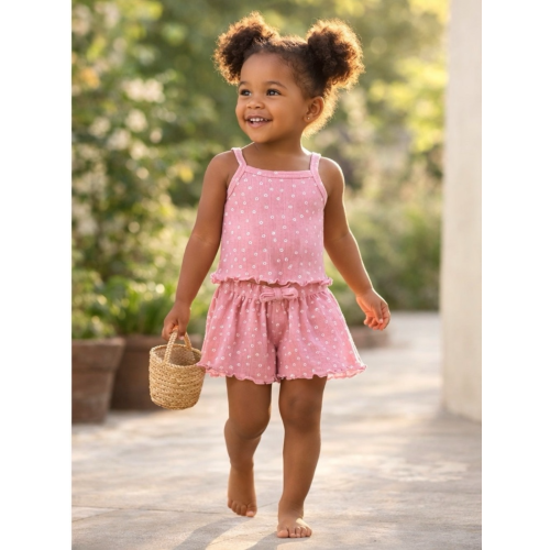 Pink Flower / Organic Pointelle Summer Set