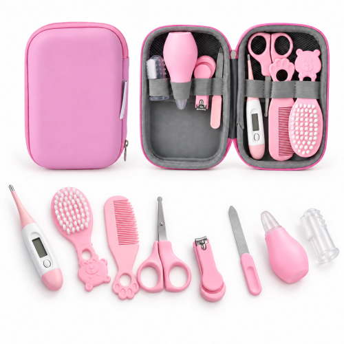 8-in-1 Baby Grooming Kit, Newborn Care Set with Digital Thermometer, Hair Brush, Comb, Nail Clipper, Nasal Aspirator and Travel Case, 0-3 Years