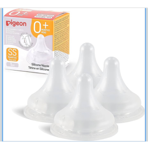 Pigeon Silicone Nipple (SS) with Latch-On Line, Natural Feel, 0+ Months, 4 Counts