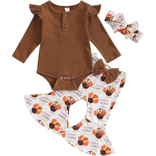 Kuriozud Newborn Baby Girl Bell Bottom Outfit Ruffle Romper Pants Clothes