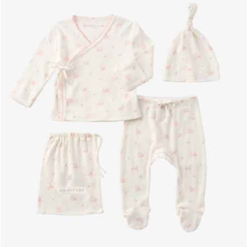 Pink Swan Print Organic Cotton Pointelle Layette 3 Pc Gift Set – Elegant Baby