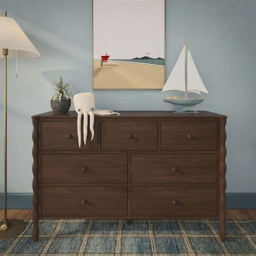 Jenny Walnut 7-Drawer 52 in. Wide Dresser