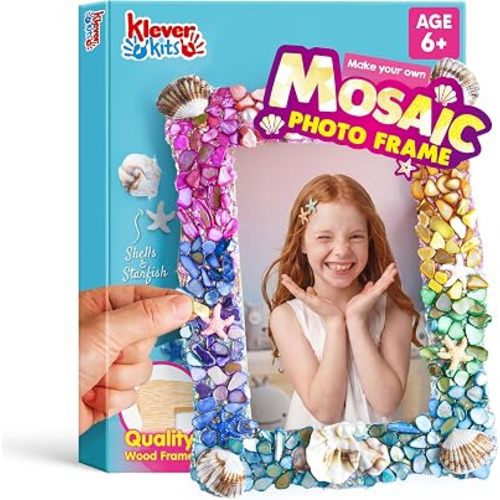 JOVA Klever Kits Mosaic Photo Frame Craft Kit, DIY Crafts for Girls 8-12 6 7 Years Old Girl Gifts Summer Activities, Make Your Own Picture Frame Mosaic Kits for Kids