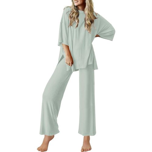 Ekouaer Lounge Sets for Women Short Sleeve Tops and Long Pants Soft Comfy Pajamas Set 2 Piece Outfits