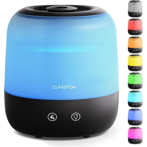 Clarston Humidifiers for Bedroom, 2L Top Fill with 360° Nozzle for Large Room, 7-Color Night Light, 24dB Quiet Cool Mist Air Humidifier for Baby Nursery & Plants, No BPA, Auto Shut Off, Easy to Clean