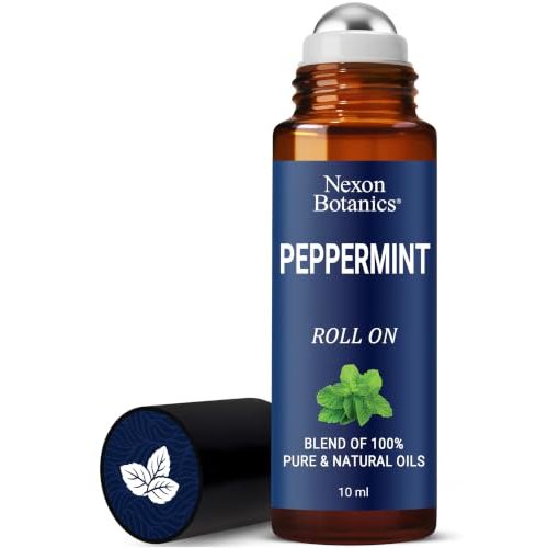 Peppermint Essential Oil Roll-On 10 ml for Skin, Aromatherapy, Minty Scent | Pre-Diluted Essential Oil Roller for Topical Use - Blend of 100% Natural & Pure Oils - Nexon Botanics