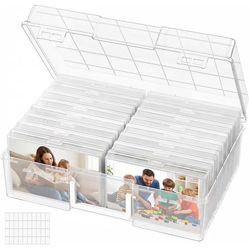 Lifewit 16 Pcs Photo Storage Box, Photo Albums 4x6 Pictures, Acid-Free Stackable Case with Labels, Trading Card Container for Sticker, Seed, Scrapbooking, Craft, Diamond Art, Classroom Supplies, Clear