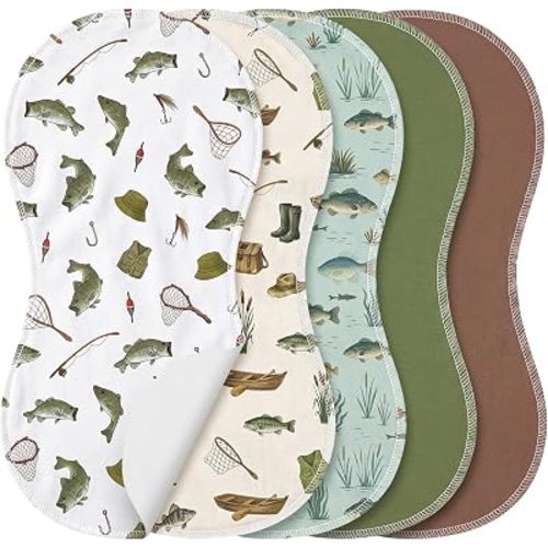SmoothNovelty 5 Pack Fishing Baby Burp Cloths for Newborns, Soft, 19"x9"