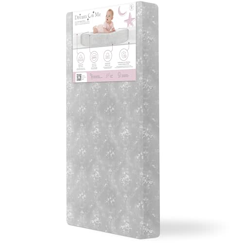 Dream On Me Snooze 2-in-1 5" Firm Fiber Crib & Toddler Mattress (52" L x 28" W), Dual-Sided, Extra Firm Thermo-Bonded Fiber Core, Waterproof & Stain Resistant, Greenguard Gold & BSA Certified - Grey