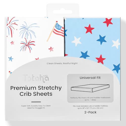 Independence Day Crib Sheets Fitted, Buttery Soft Baby Crib Sheets for Boys and Girls - Stretchy Microfiber Crib Mattress Sheet 2-Pack, 4th of July