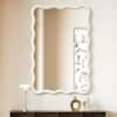 Hochwertiges 20 in. W x 30 in. H Rectangle White Wood Framed Wavy Wall Mirror HD-MR011WHI-S