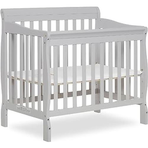 Dream On Me Aden 4-in-1 Convertible Mini Baby Crib in Grey, GreenGuard Gold & JPMA, Sustainable Pinewood, Non-Toxic Finish, 3 Mattress Heights, Converts to Mini Day & Twin-Size Bed
