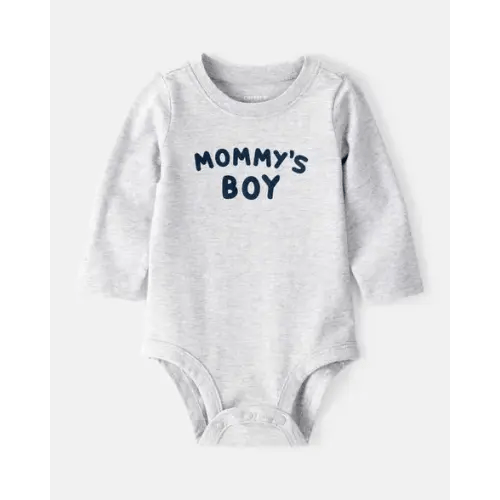 Baby Boy "Mommy's Boy" Long-Sleeve Graphic Bodysuit - Grey | Carter's