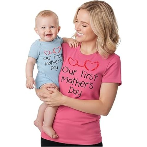 Tstars Our First Mother's Day Mom and Baby Matching Shirts - Mommy and Me Outfit Gift for New Moms and Infant