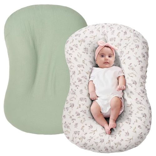 FUNUPUP Muslin Baby Lounger Cover Only, Green, Leaves