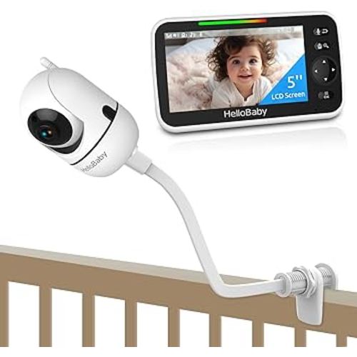 HelloBaby Baby Monitor with Crib Clip, 5'' Screen and 30-Hour Battery Life, Baby Monitor with Camera and Audio, Flexible Clamp Mount with Long Gooseneck Arm by Hello Baby
