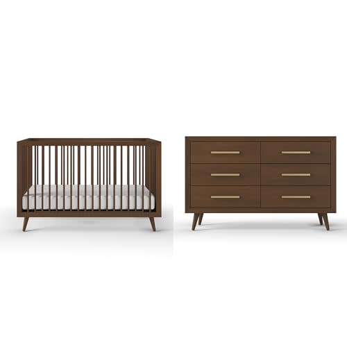 Child Craft Cranbrook Design 4-in-1 Convertible Baby Crib Nursery Furniture Set, Baby Bed and 6 Drawers Double Dresser, for Babies, Toddlers and Kids Bedroom (2 Piece - Toasted Chestnut)