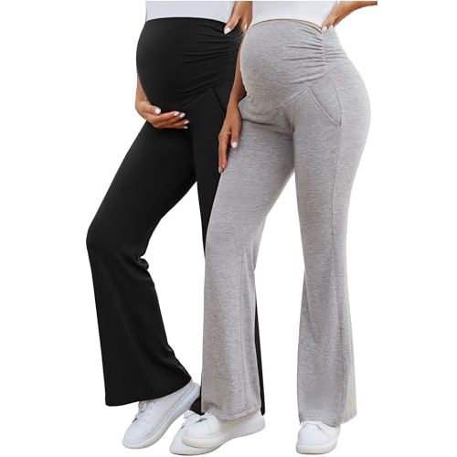 PACBREEZE Women's Maternity Flare Pants, Lounge Casual Pajamas Pants, Stretchy Bootcut Pregnancy Pants, S-XXL