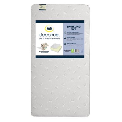 Serta SleepTrue Sparkling Sky 5-Inch Crib and Toddler Mattress - Fiber Core - Waterproof Vinyl Cover - Lightweight - GREENGUARD Gold Certified (Natural/Non-Toxic)