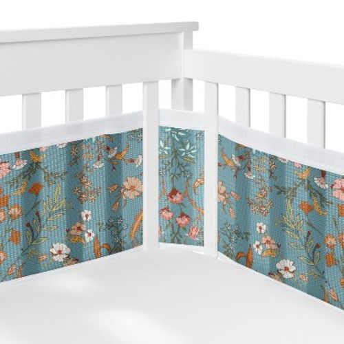 Sweet Jojo Designs Girl BreathableBaby Breathable Mesh Crib Liner Baby Nursery Boho Floral Wildflower Blue, Pink and Orange