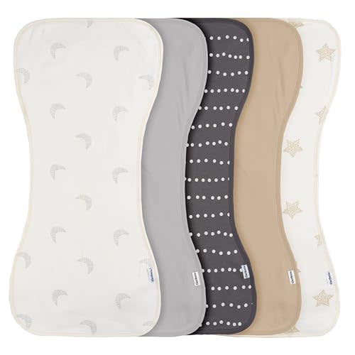 Gerber Baby Unisex Burp Cloths 5-Pack, Tan Grey, Size 10.5" x 21"