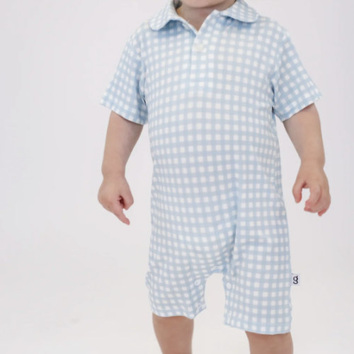 SS Polo Romper - Gingham in Cottage Blue – Goosies