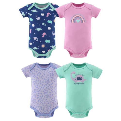 The Peanutshell Dino Girl Bodysuit Pack Baby Outfits for Newborn Baby Girls, 4-Pack