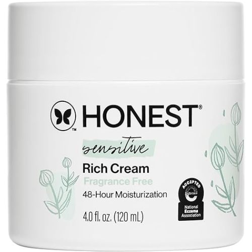 The Honest Company Sensitive Skin Rich Cream, Shea Butter, Blend of Bisabolol + Ginger Root Extract, Safe for Baby's Sensitive Skin, Dermatologist Tested, Hypoallergenic, Fragrance Free, EWG Verified