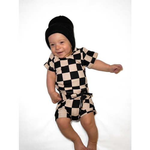 Bummie Two Piece Set in Taupe + Black Checkered