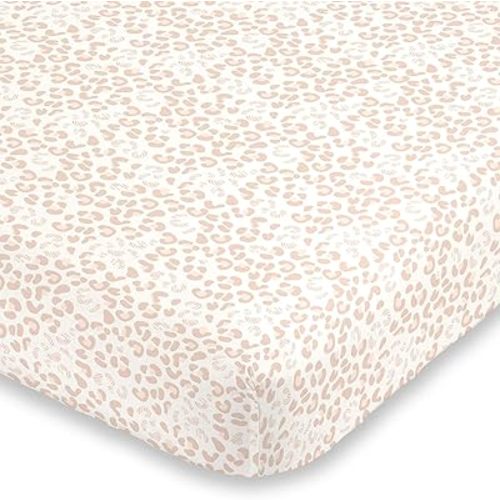 NoJo Neutral Cheetah Peach, Pink & Ivory Super Soft Mini Crib Sheet, Pink, Peach, Ivory , 24x5x38 Inch (Pack of 1)