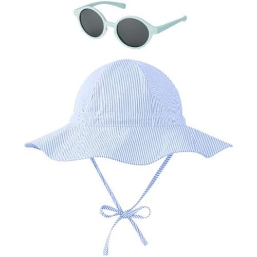 Zando Baby Sun Hat Toddler with Sunglasses UPF 50+ Baby Beach Hat Wide Brim Baby Bucket Hat for Toddler Hats Boys Girls 0-4T