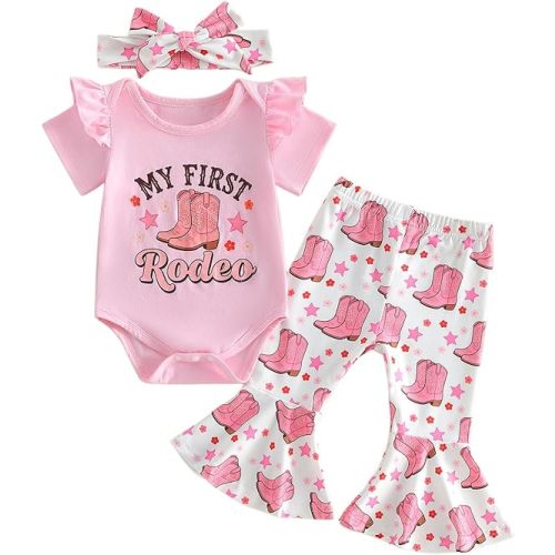 Newborn Baby Girl Golf Outfit Golf Embroidery Lace Ruffle Short Sleeve T-Shirt and Plaid Flare Pants Headbands Set