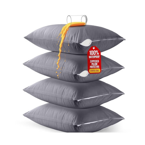 Utopia Bedding Premium 100% Waterproof Pillow Protectors with Zipper King Size (Set of 4), Bed Bug and Dust Mite Proof Zippered Pillow Covers, Pillow Encasement Cases, Gray