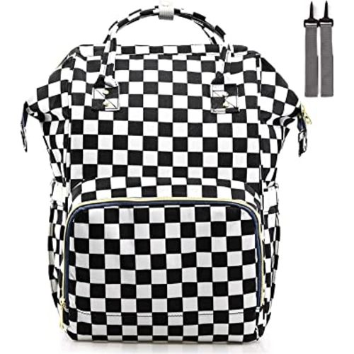 Checkered Diaper Bag Backpack, Women Travel Nappy Bag for Baby Girl Care