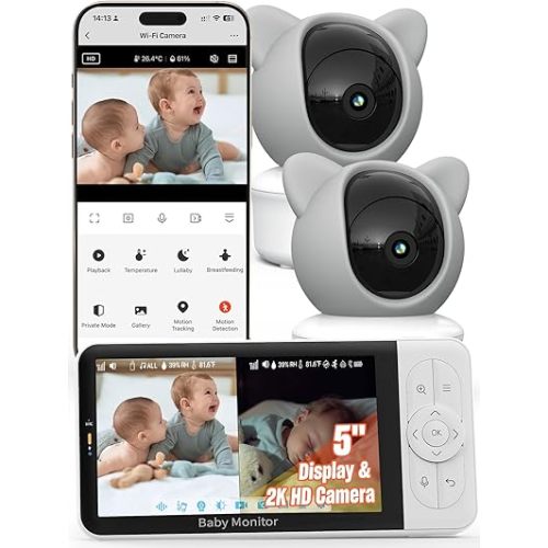 iFamily WiFi Baby Monitor with App – Smartphone Baby Monitor with 5" HD Monitor & 2K Camera, Night Vision, 2-Way Talk, Motion Tracking&Alerts, Temp Sensor, Lullabies,Secure WiFi Lock