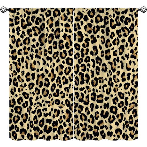 Leopard Blackout Curtains, Leopard Pattern Design Wild Animal Skin Spots Print Window Treatments, Retro Rod Pocket Thermal Insulation Drapes for Bedroom Living Room, 84" W X 84" L