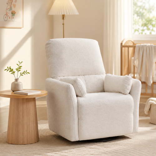 Comfort Stretch Power Swivel Rocker Recliner Chair with USB, Type-C Ports, 2 Pillows, Electric Glider, Suede Beige