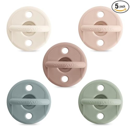 Comfy Cubs Baby Pacifiers, 5 Pack for 0+ Months, Soft Breast-Like Nipple Shape - CPSIA Compliant Silicone Pacifier for Newborns - Girl Pack Baby Essentials - Ideal Newborn Gift Set, Multicolor Neutral
