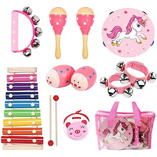 Kids Musical Instruments Sets, 12pcs Wooden Percussion Instruments Toys Tambourine Xylophone for Kids Playing Preschool Education, Early Learning Musical Toys for Boys Girls Chrismas Thanksgiving Gift