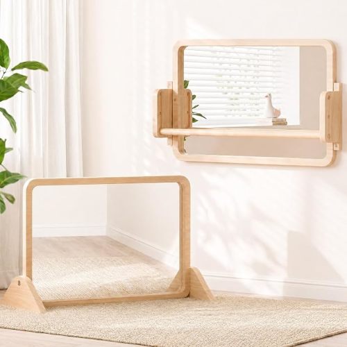 3-in-1 Montessori Mirror with Bar, Adjustable Tummy Time Mirror 6M+