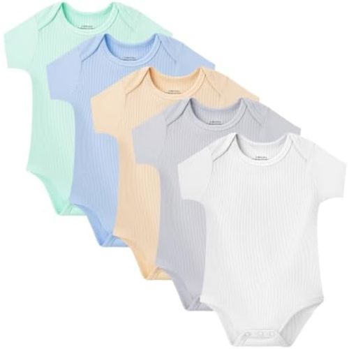 NMK 5-Pack Baby Bodysuits Short Sleeve Rayon from Bamboo Soft Unisex Wear