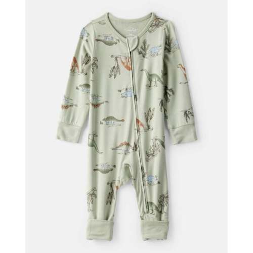 Baby Boy Dinosaur Print PurelySoft Long-Sleeve Sleep & Play Pajamas - Green | Carter's