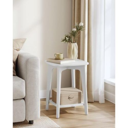 Side Table, Small Square End Table with Lower Shelf, Nightstand for Small Spaces, Cloud White